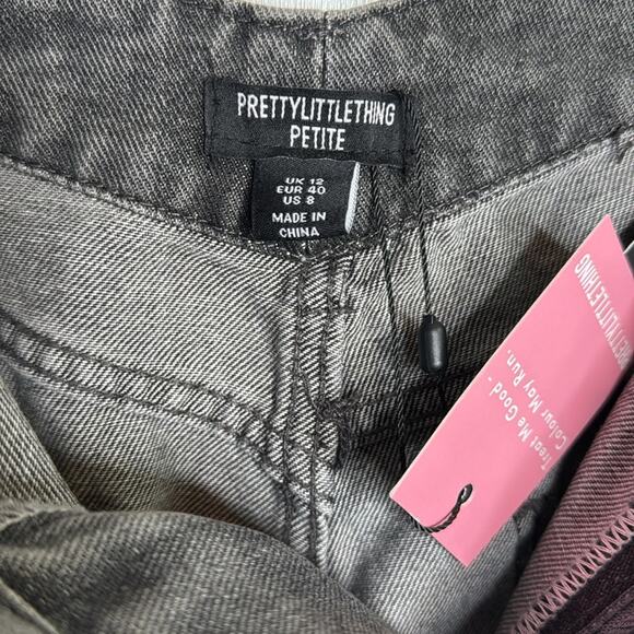 Prettylittlething Petite Washed Gray Dip Back Waist Boyfriend Jeans W1057 Sz 8 - Picture 7 of 11